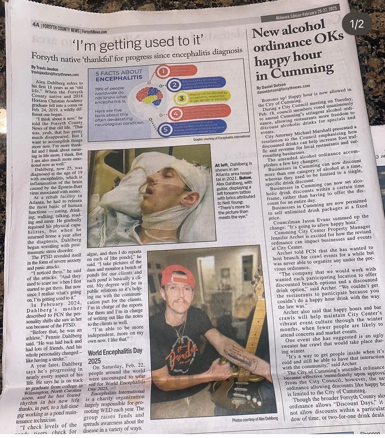 Forsyth County News article featuring Alex Dahlberg's encephalitis story